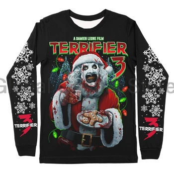 Terrifier 3 süt ve katliam Merch korku filmi cadılar bayramı noel uzun kollu Streetwear kadın erkek kazak 3D giysi