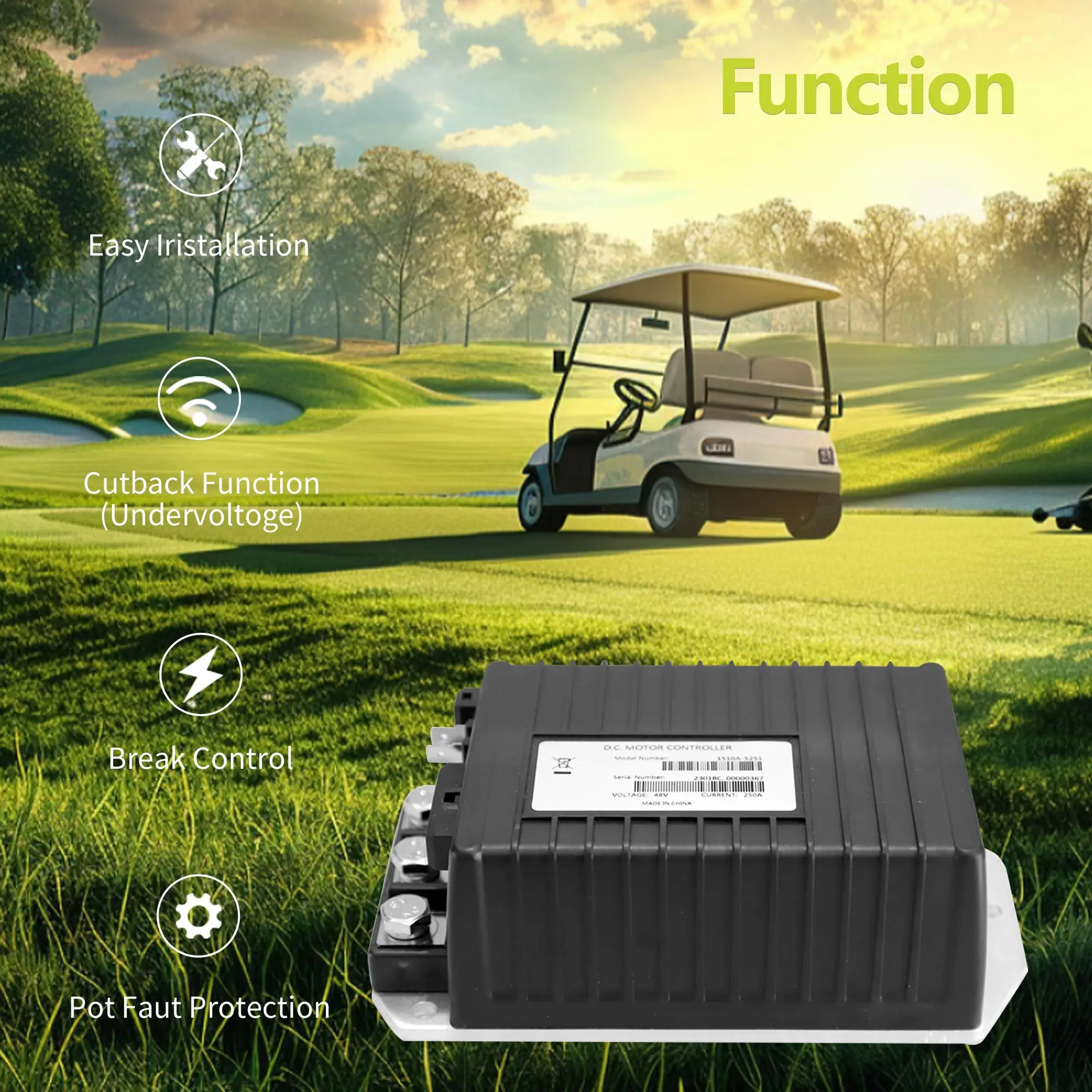 1510A-5251 Controller, 102806201   48V 250A DC-motorcontroller past op Curtis Club Car DS & Precedent IQ elektrisch systeem golfkar