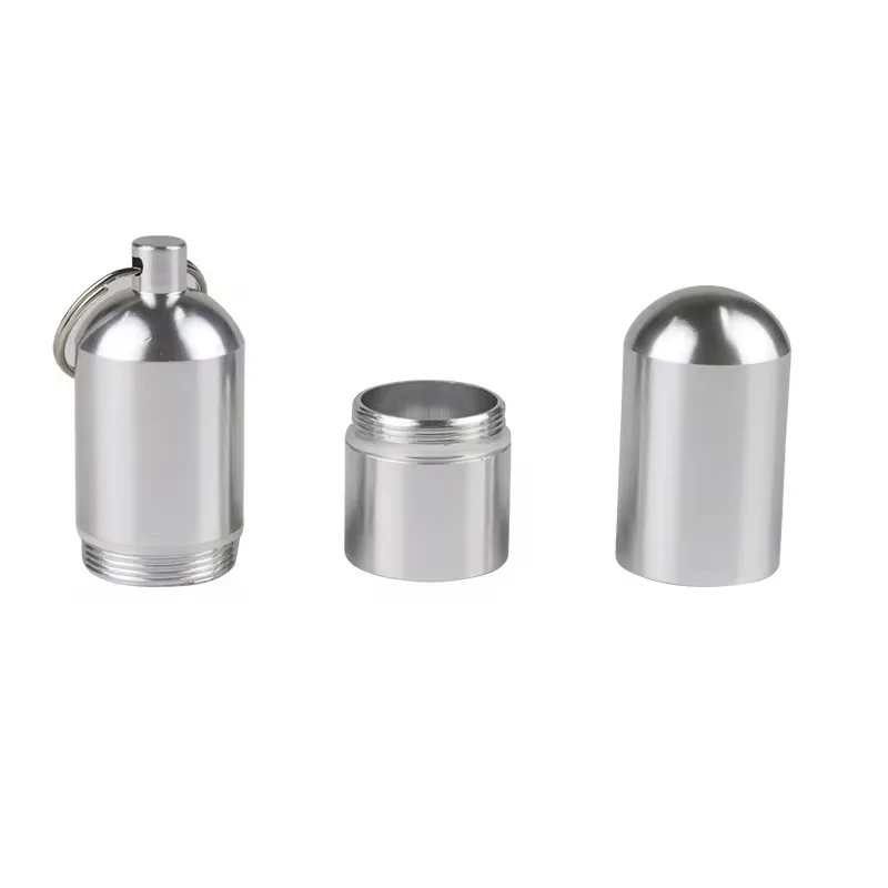 Waterproof Cigarete Case Silver Aluminum Alloy Cigarette Box Pill Toothpick Capsule Holder with Keychain Mens Gift