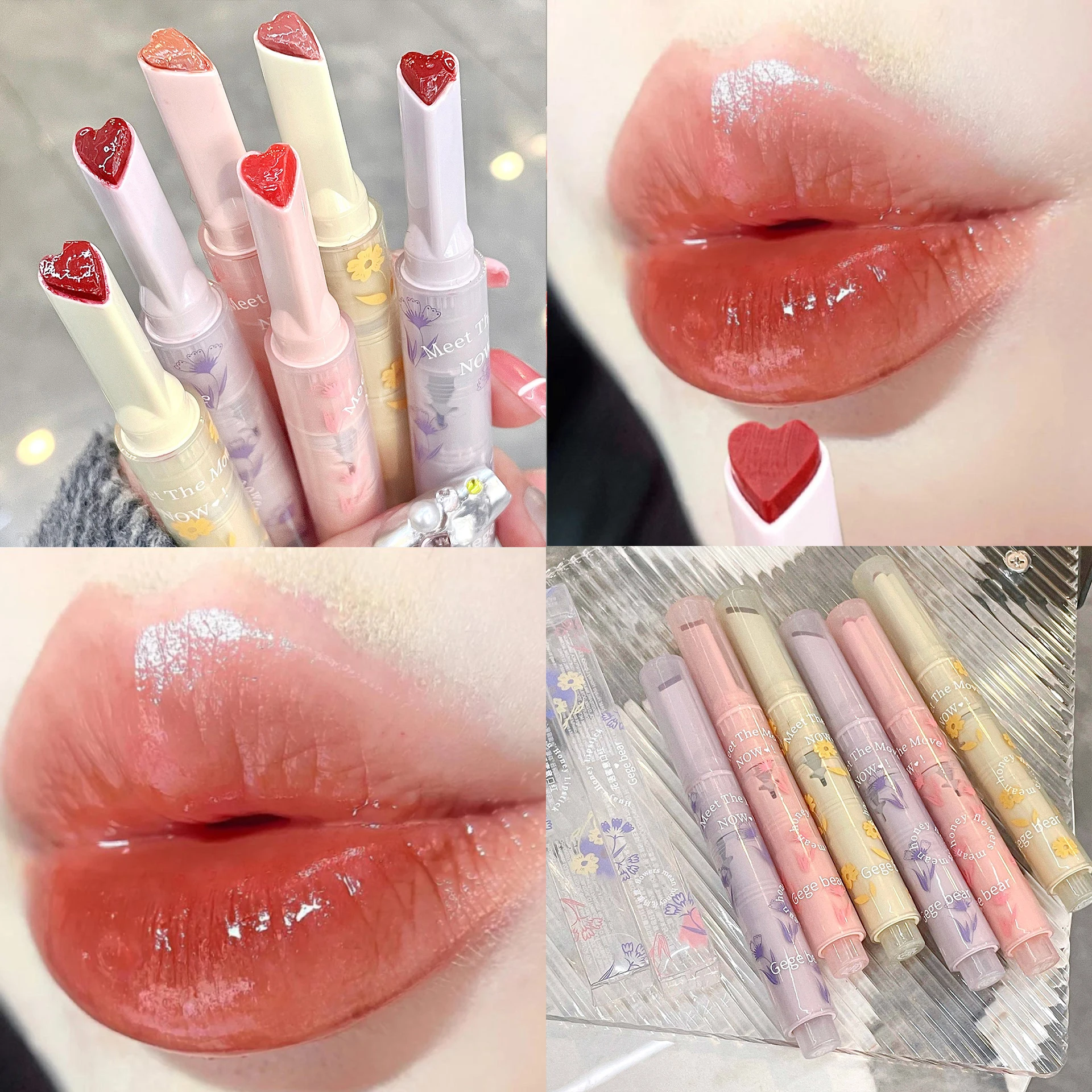 Lápiz labial en forma de corazón, maquillaje coreano transparente, resistente al agua, hidratante