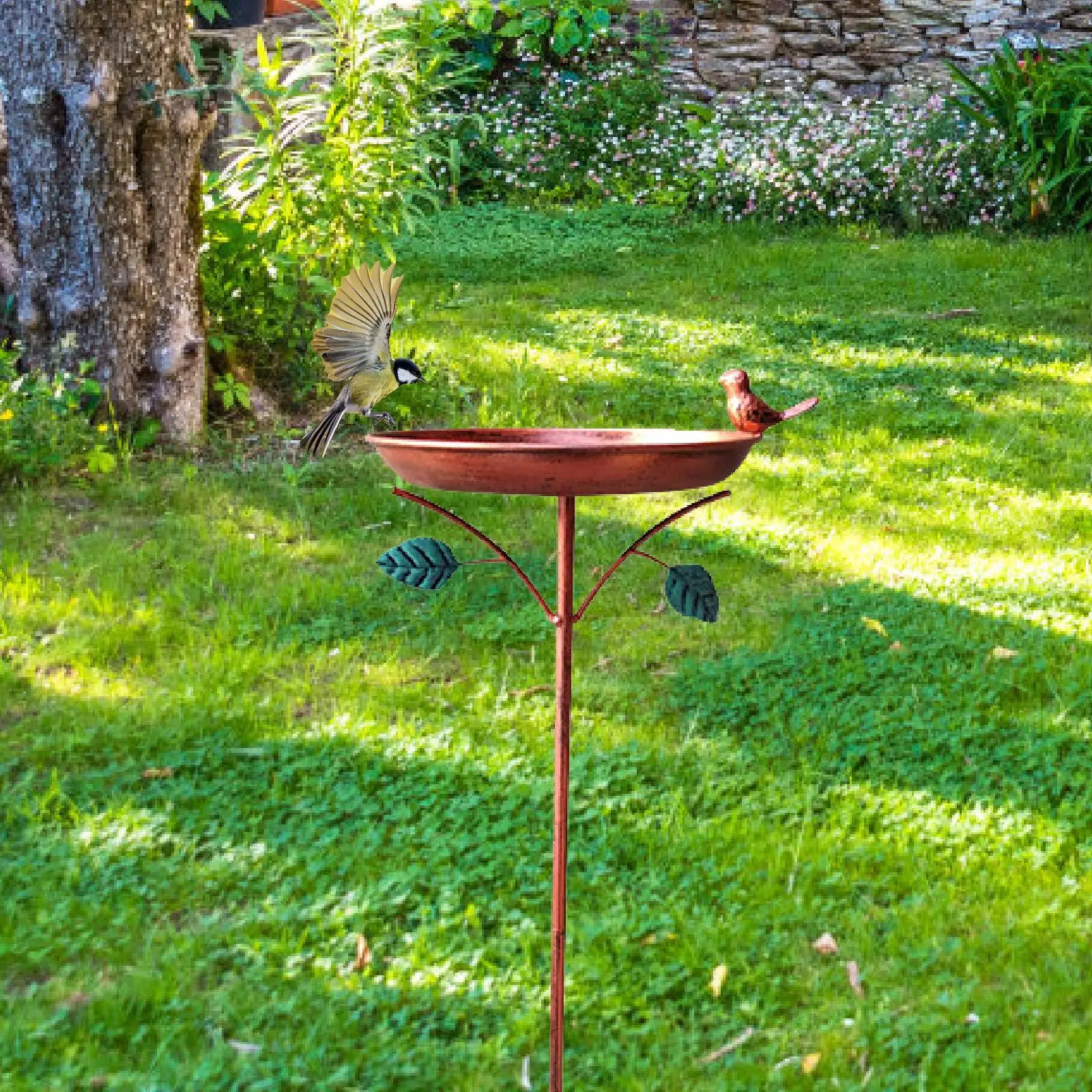 Garden Bird Bath Birdbath with 5 Prongs Base Stake for Courtyard Outdoors