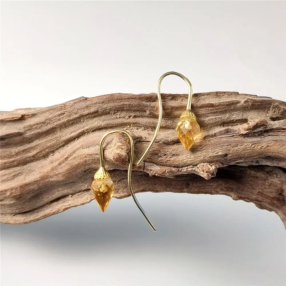 

FUWO Wholesale Lovely Natural Light Citrine Earrings,Minimalist Dew Drop Hanging Crystal Earring Jewelry For Women 5Pairs ER484