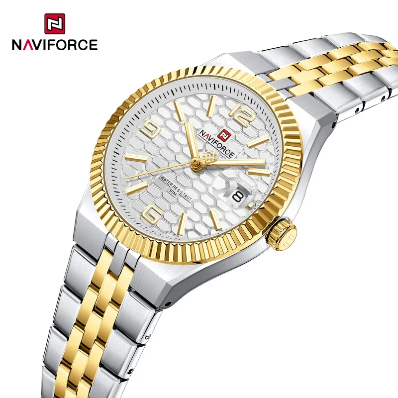 NAVIFORCE Damen-Luxusuhr, Quarz, hochwertiger wasserdichter Stahl, romantisch, elegant, modische Damen-Armbanduhr für den Alltag