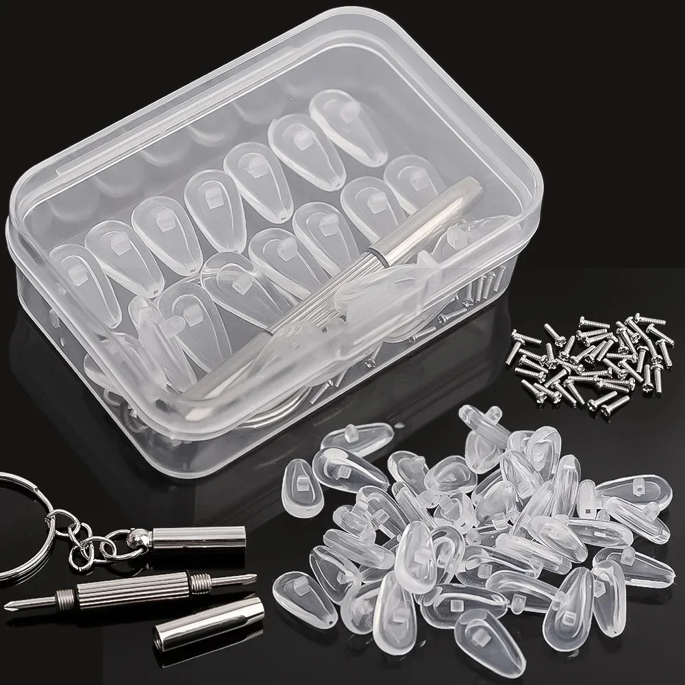 4-20pcs/set Silicone Air Chamber Glasses Nose Pad Replacement Eyeglass Repair Tool Set with Screwdriver and Screw and Box