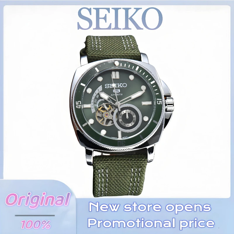 100%Original SEIKO 5 Mechanical Automatic Watch Men\'s Canvas Strap Large Disc Watches Fashion High End Sports Wristwatches