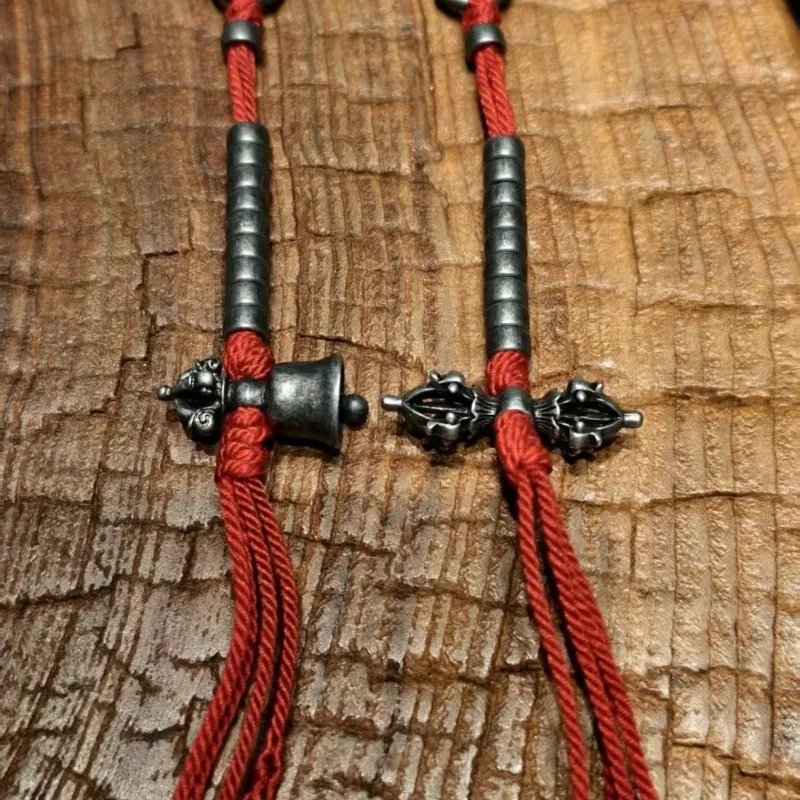 Tibetan Style Iron Beads Counter Set Clips Side Hanging Pendant with Vajra Tassel for Wenwan Buddhist Mala Handmade Adjustable view 3
