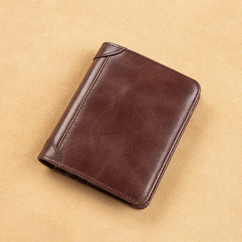 New Cowhide Leather Leather Men Wallets High Quality Zipper Short Desigh Card Holder Male Purse Vintage Coin Holder Men Wallets