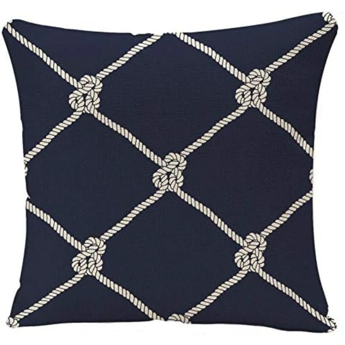 Nautical Rope Pattern Endless Navy with White Fishing Net and Marine Knots on Dark Blue Trendy Maritime Style Pillow Case 45x45