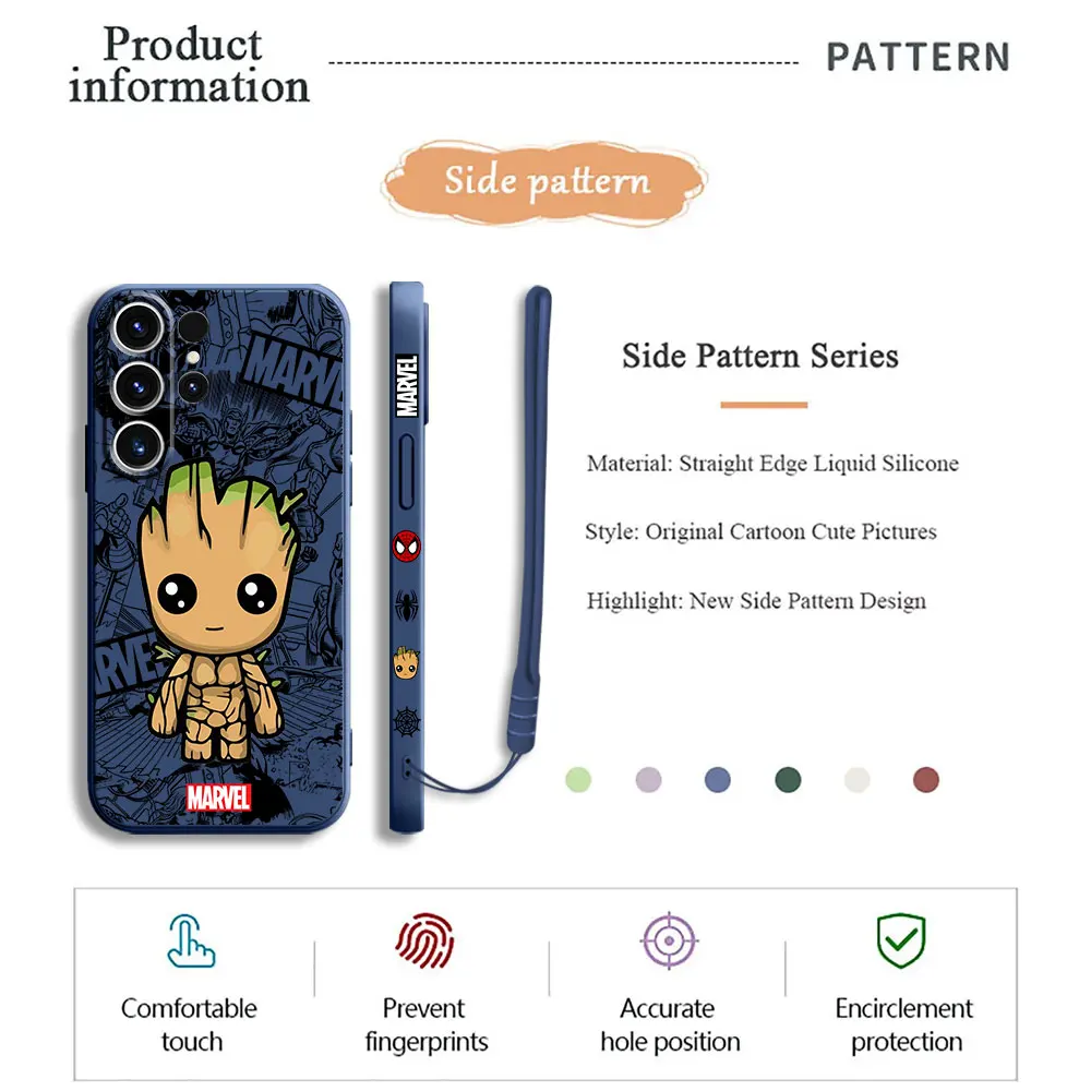 Etui na telefon Xiaomi Redmi Note 12 10 10T 11 12S 7 9S 8 9 10 Pro 5G 9T Cartoon Marvel Groot Spiderman Cover