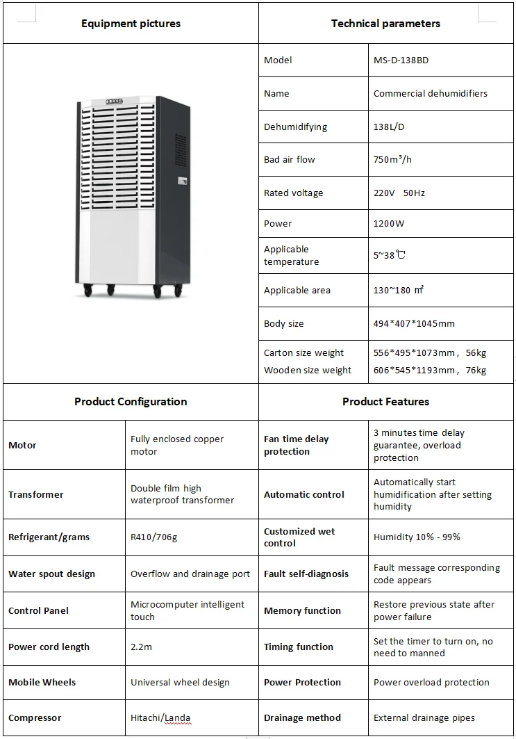 138L/D Industrial Dehumidifier Basement Moisture Storage Room Small Workshop Pool Warehouse air Dehumidifier Dehumidifier view 6