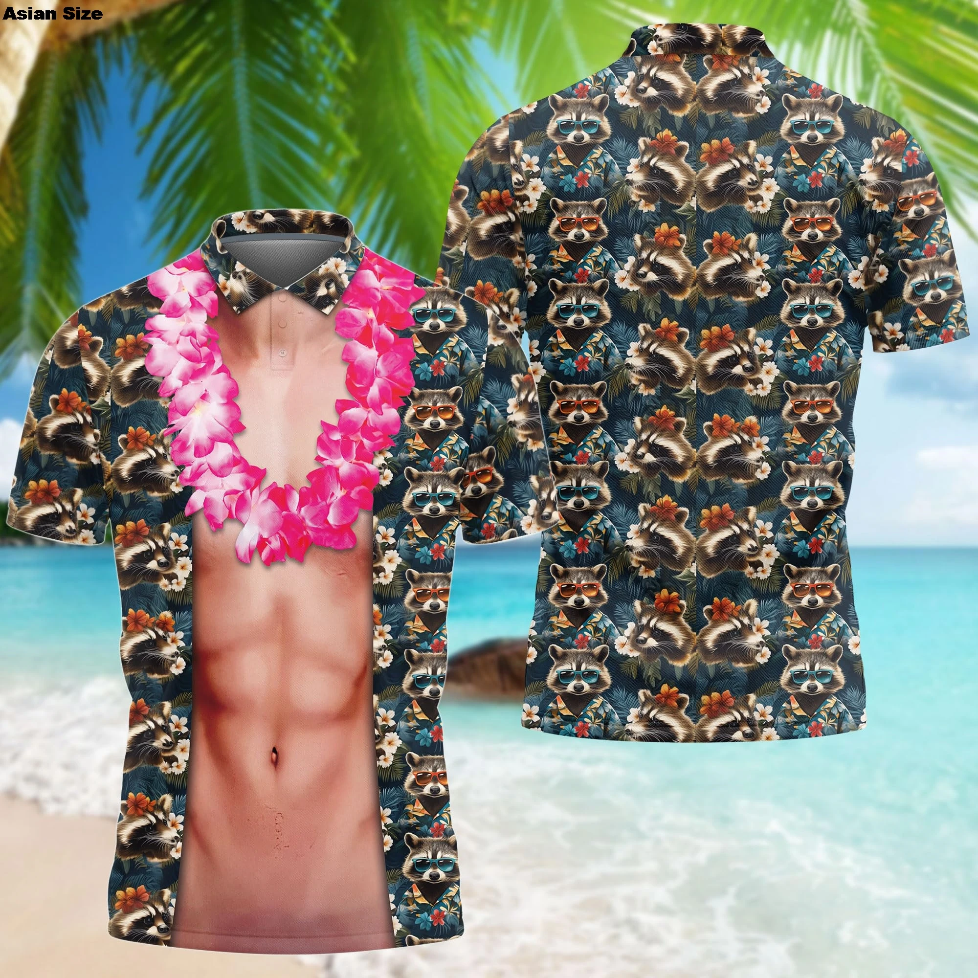 هاواي الصيف قمصان بولو للرجال 3D العضلات الصدر قصيرة الأكمام العادية تناسب قمصان بولو للرجال النساء سلسلة مضحك تصميم الملابس