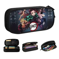 Estuches de lápices personalizados de Demon Slayer Kimetsu No Yaiba para niñas y niños, bolsa de lápices de Manga de Anime de gran capacidad, accesorios escolares