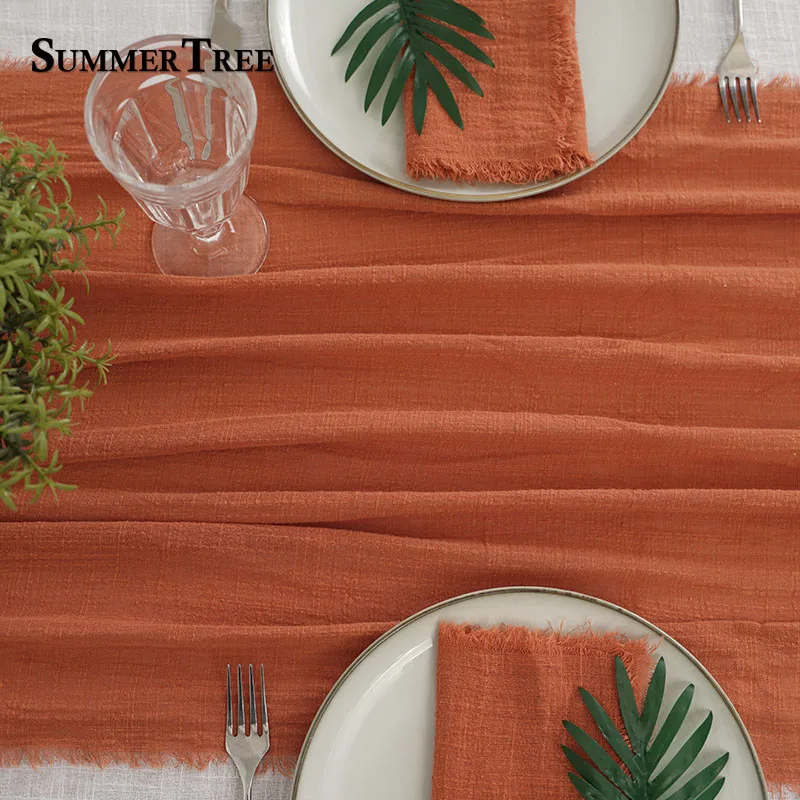 2-8 Meters Vintage Rustic Cotton Gauze Table Runner Retro Burr Texture Perfect for Dining, Kitchen and Wedding Party Decorations