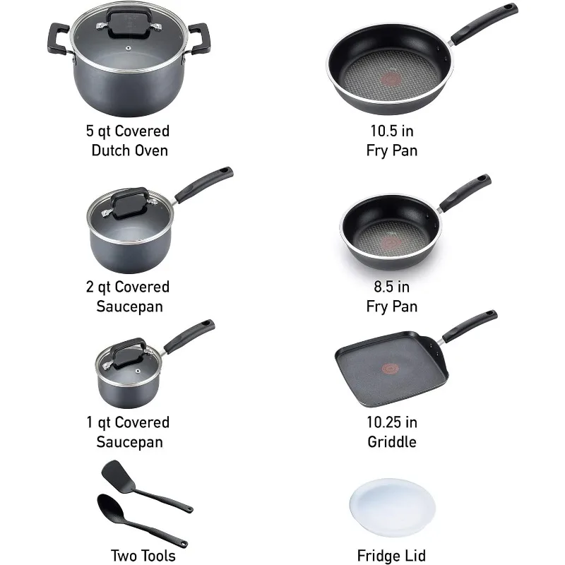 

T-fal Signature Nonstick Cookware Set 12 Piece Oven Safe 350F Pots and Pans, Dishwasher Safe Black