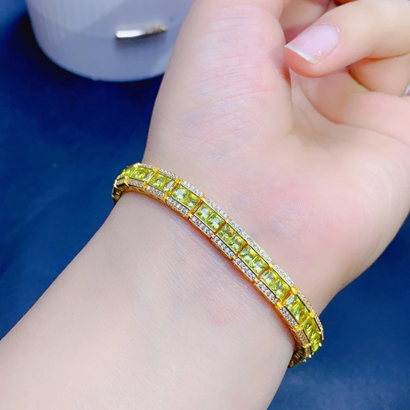 

Natural Olivine Bracelet for women silver 925 jewelry luxury gem stones 18k gold plated free shiping items