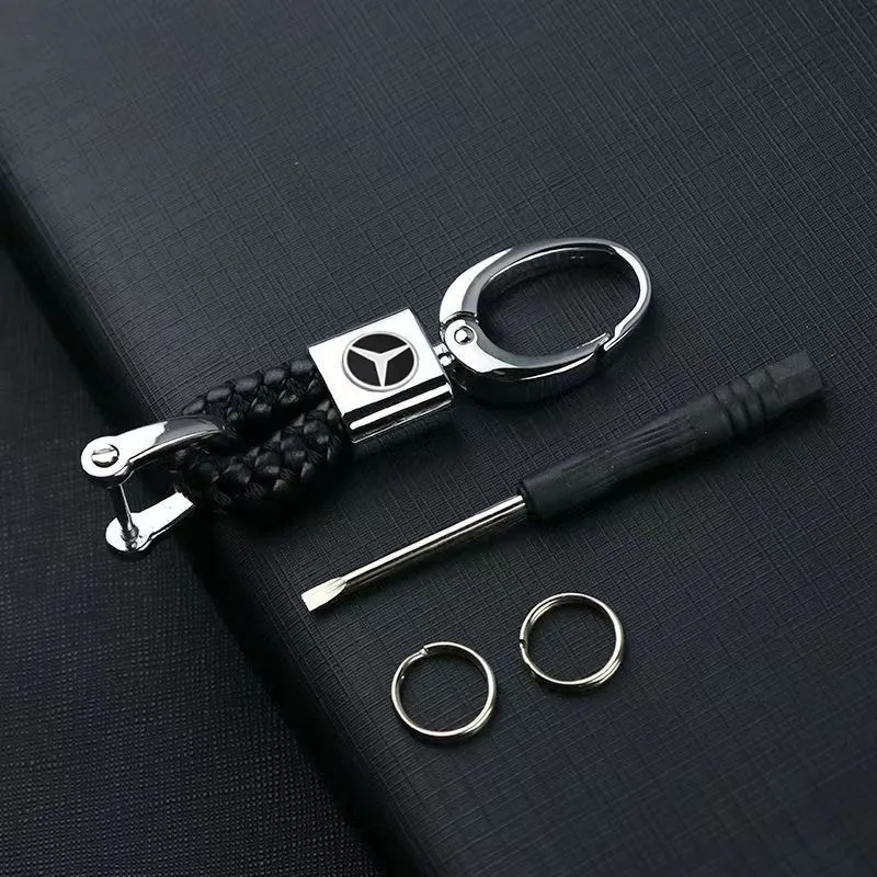 Leather Rope Car Keychain Hand Braided Horseshoe Buckle Keychain for Mercedes Benz B/C/E/S Class A Class C200L GLC GLK CLA GLA image 2
