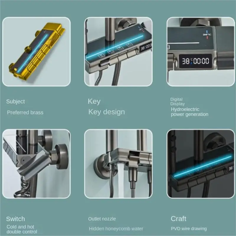 Set Pancuran kuningan empat tingkat, pencahayaan mewah pasang di dinding dengan tampilan Digital, Set Pancuran kamar mandi bertekanan tinggi