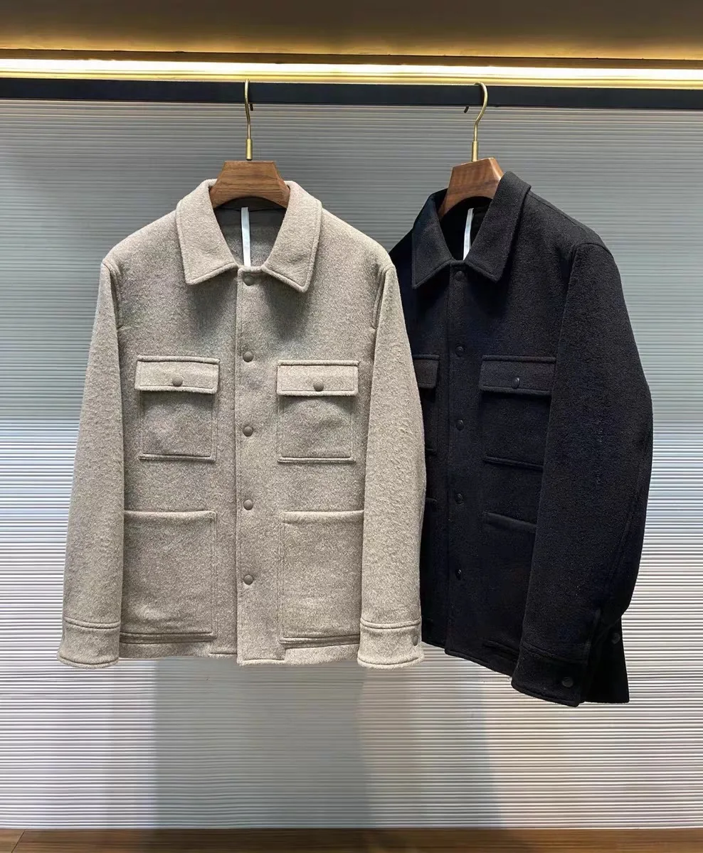 

Men's Autumn Winter Wool Blend Casual Jaet Coat Four ket Notch Collar Busin Leisure Faion Stand Fit MHTO