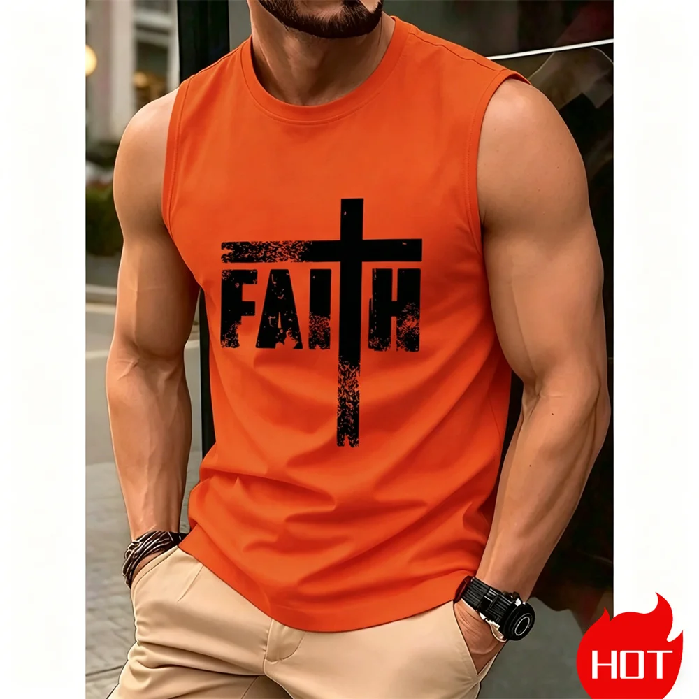 Summer men's sleeveless T-shirt 3D Cross 100% polyester vest tank tops Comfortable T Shirt Soft Oversized O-Neck t shirt for man