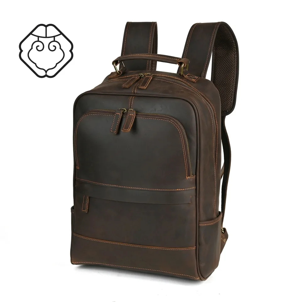 LD-Crazy Horse Leather Backpack Men's Leather Simple Fashion Travel Men's Backpack 15 inch Business Computer Bag
