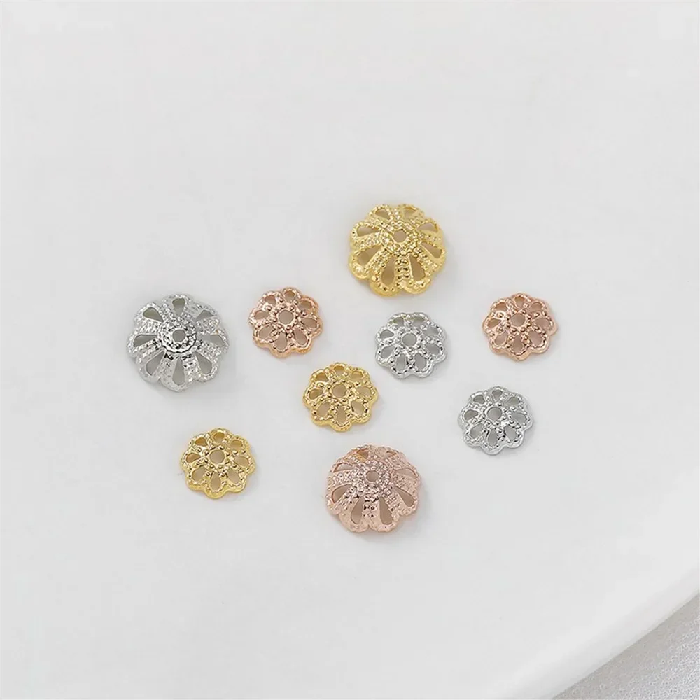 Bandeja de flores vazada banhada a ouro 14k, espaçador de contas de pérola, artesanal, pulseira, colar, acessório de material frisado