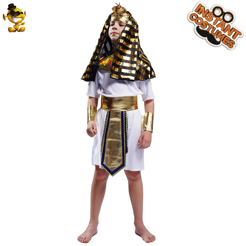 

Funny Little Boy Pharaoh Costume Headdress Robe Necklace Wrist Guards Belt Role-Playing Costume Party Halloween Cosplay Props