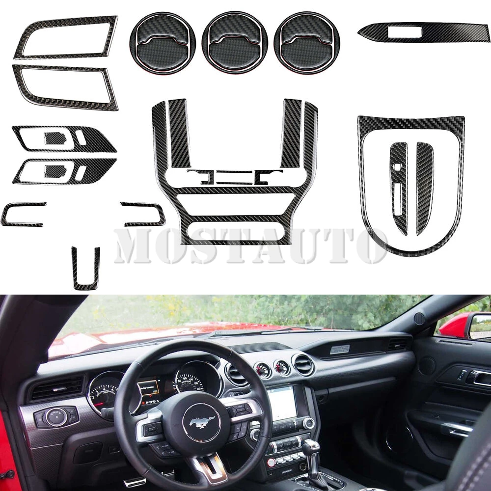 

For Ford Mustang Soft Carbon Fiber Interior Accessories Kit Cover Trim 2015-2020 29pcs Interior Whole Kit