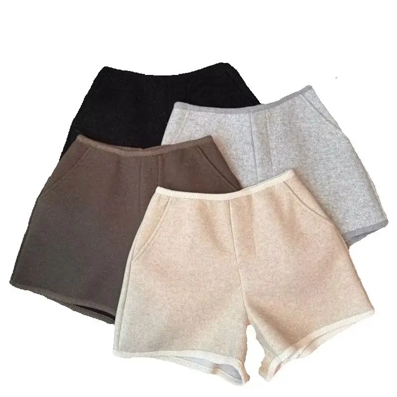 Gray Woolen Shorts for Women 2026 Autumn and Winter New Korean High-waisted Straight-leg Boots and Pants