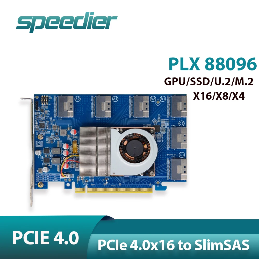 Плата расширения PLX88096 PCIe 4.0X16 Внешний графический жесткий диск 8654 Интерфейс без разделения Поддержка X16/X8/X4 для графического процессора SSD U.2/M.2