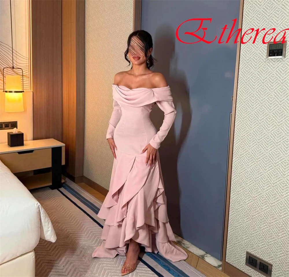 Customized Elegant Off the Shoulder Sleeveless Evening Dress Temperament Jersey Prom Dresses Delicate Ruched Party Gowns