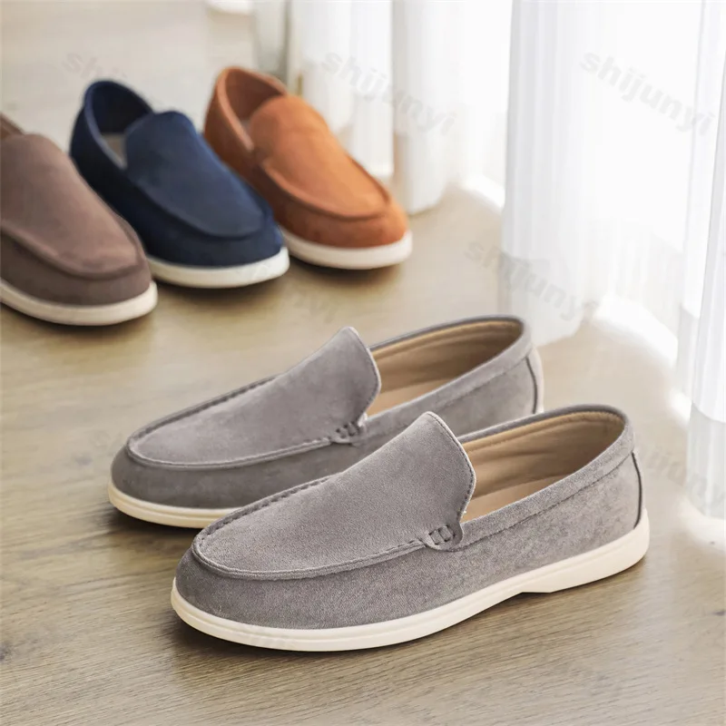 Men Flat Loafers Frosted Suede Flat Shoes Comfortable Non Slip Fashion Loafers Lightweight Trendy Outdoor Casual Shoes 2025