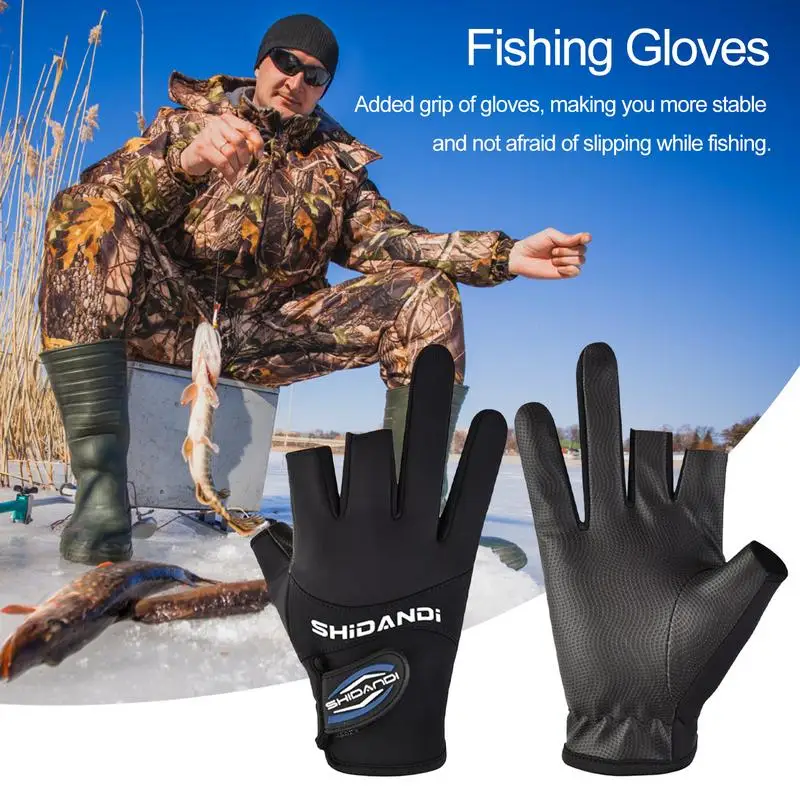 Three Finger Fishing Gloves 3 Finger Fishing Catching Gloves Breathable Warm Fishing Gloves Non Slip Fishing Gloves For Winter