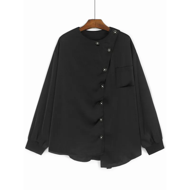 

SuperAen Solid Color Long-sleeved Shirt for Women 2025 Autumn New Elegant Spliced Asymmetrical Design Casual Shirts