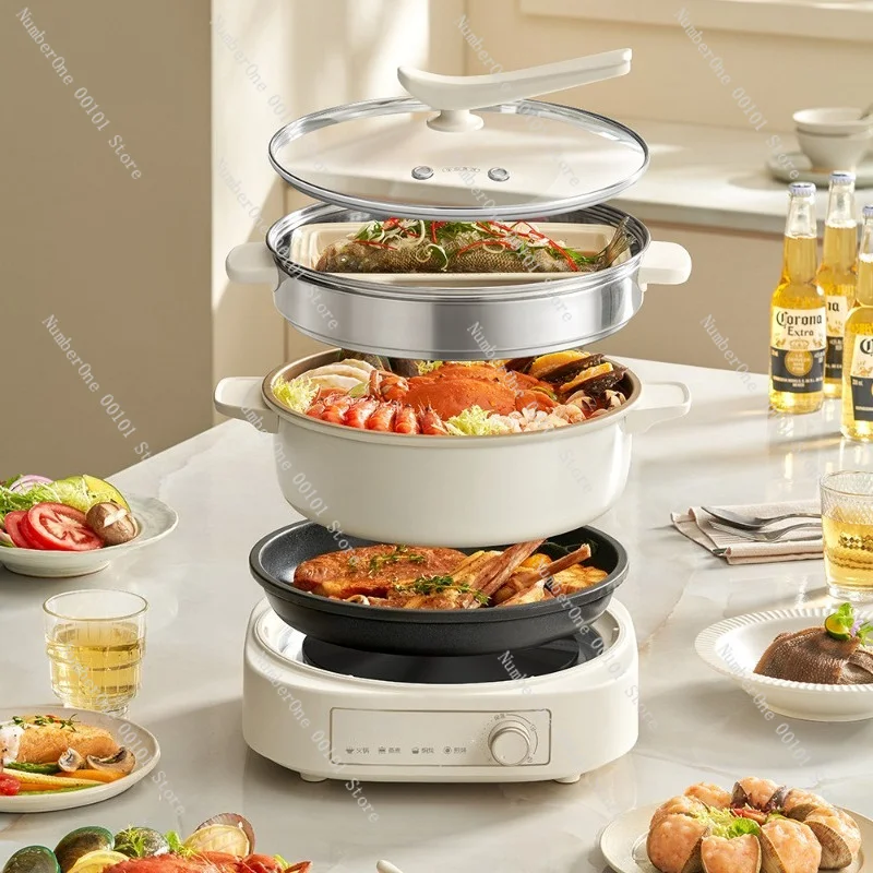 5L Detachable Electric Hotpot Multifunctional Steamer Stew Fry Boil Non-Stick Home Family Gathering Large Capacity Cooker