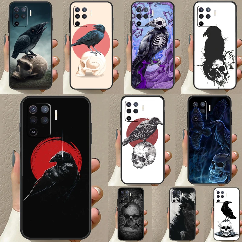 Crow Raven Dark Skull Case For OPPO A15 A16 A1K A54 A74 A94 A52 A72 A83 A91 A93 A53S A5 A9 A31 A53 2020 Cover