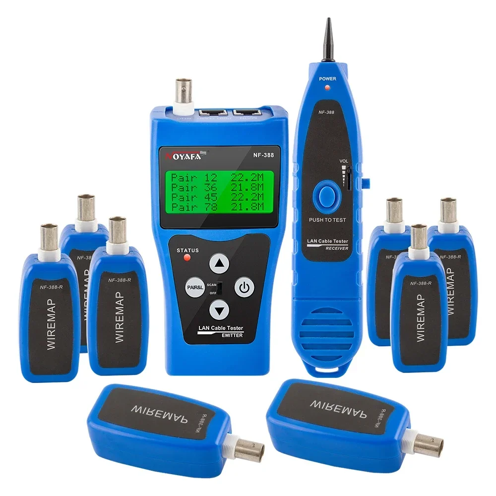 NOYAFA NF-388 Multipurpose Network LAN Phone Cable Tester 8 far-end Test jacks, hunt 5E, 6E Wire Tracker Measure Cable Length