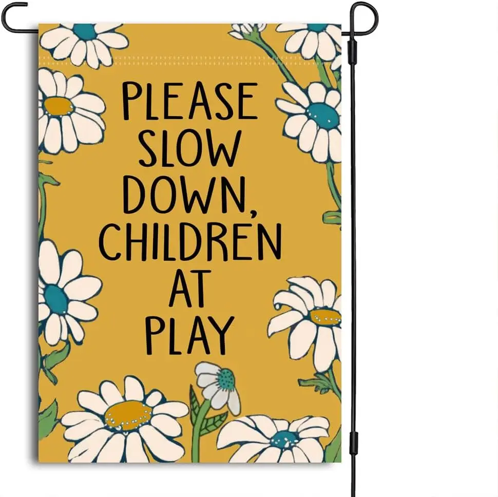 Please Slow Down Children At Play Garden Flag, Yellow, 12'x18' XAA UUV EEU SSL