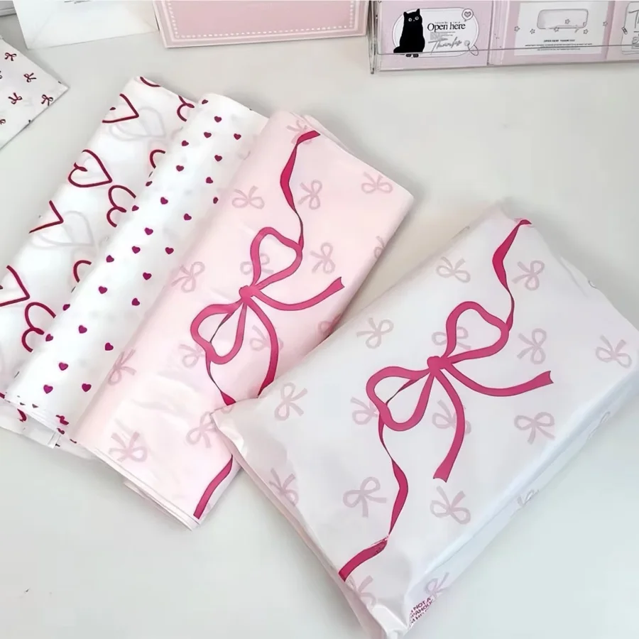 

10Pcs Bow Knot And Heart Design Packaging Bags Waterproof Logistics Clothing Postal Pouch Custom Plastic Shipping Mailing Bag