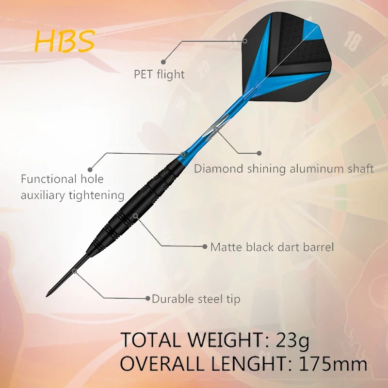 3PCS/ Set of Professional Hard Needle Darts 23G Classic Barrel Darts Aluminum Alloy Rod Blue Series HBS