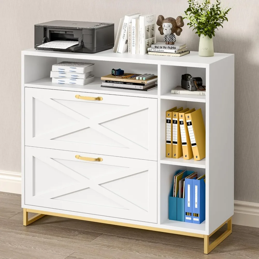 

Lateral File Cabinet with 2 Drawers and Open Space, Modern Farmhouse File Cabinet for Legal/A4/Letter Size Hanging Files, Large