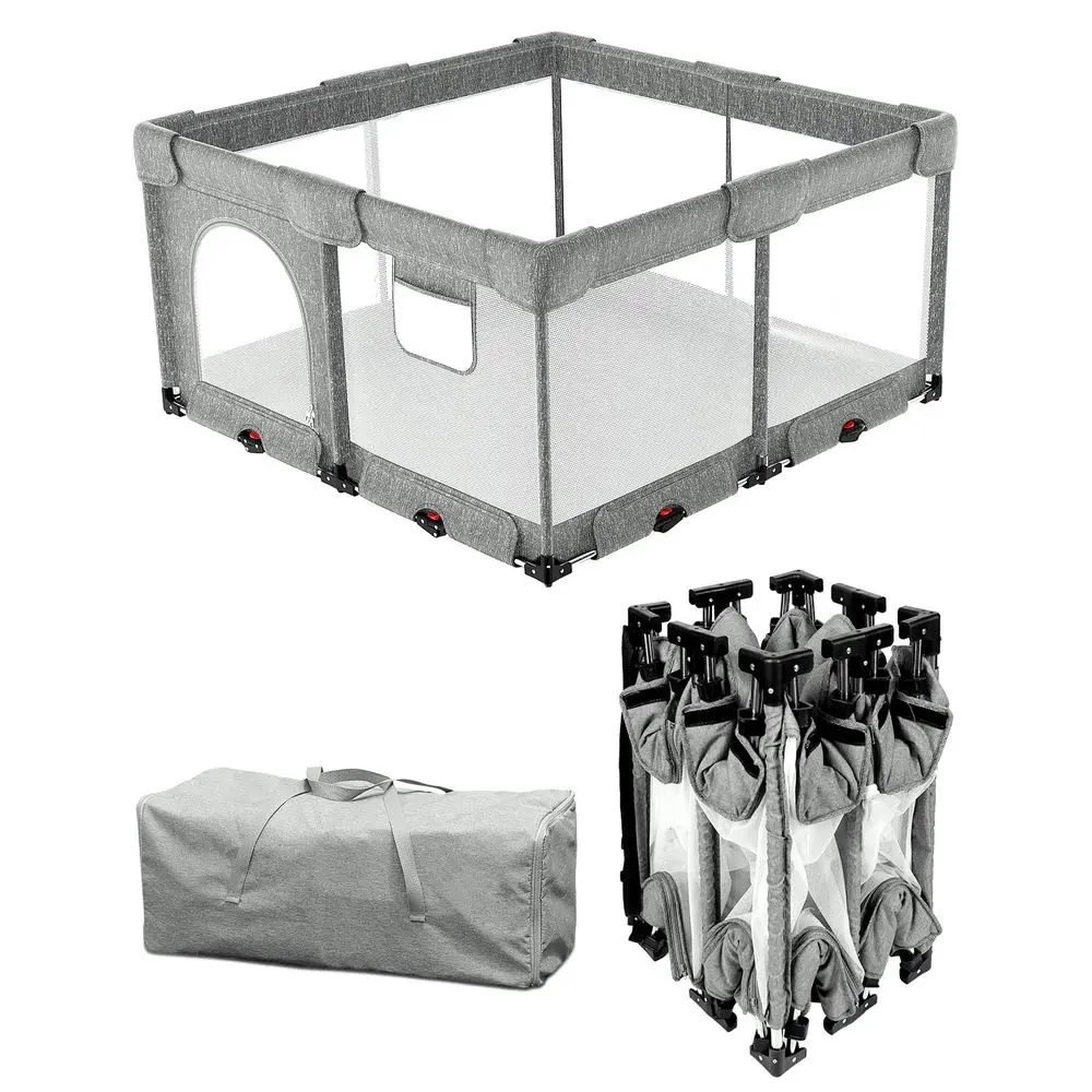 Box portatile pieghevole extra large con tappetino spesso per neonati e bambini piccoli, centro attività sicuro con cancello (51×51 grigio)