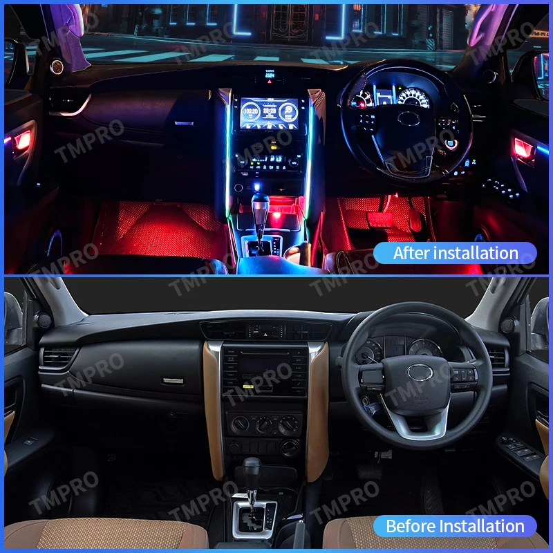 Applicable for 2016-2023 Toyota Fortuner Car Ambient Lights Automotive Interior Decoration64 Colors LED Safety assistance system