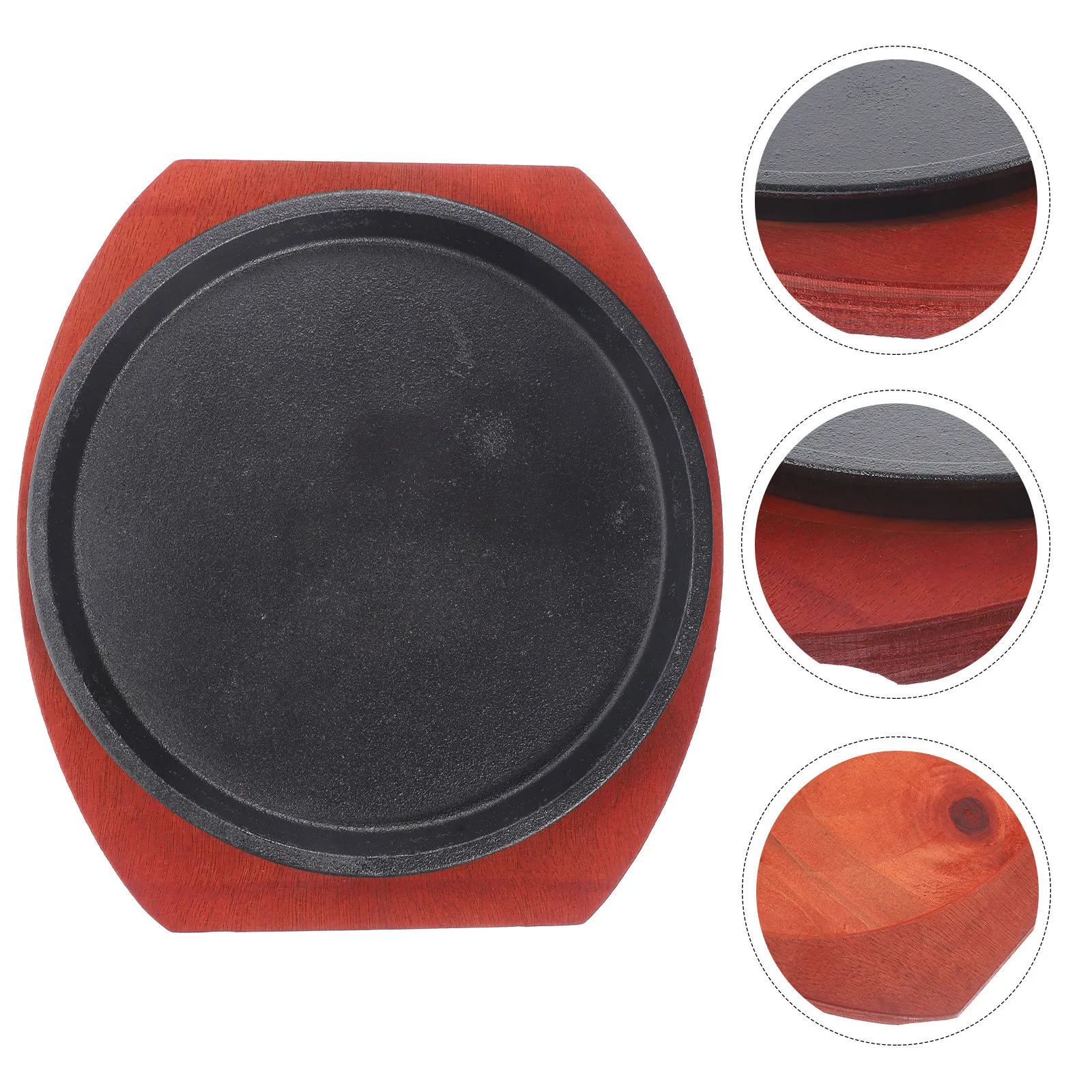 

1Set Wooden Iron Grilling Pan with Smooth Surface Non-Stick Round Corner Tray for Indoor Outdoor Cooking Steak Barbecue Roasting