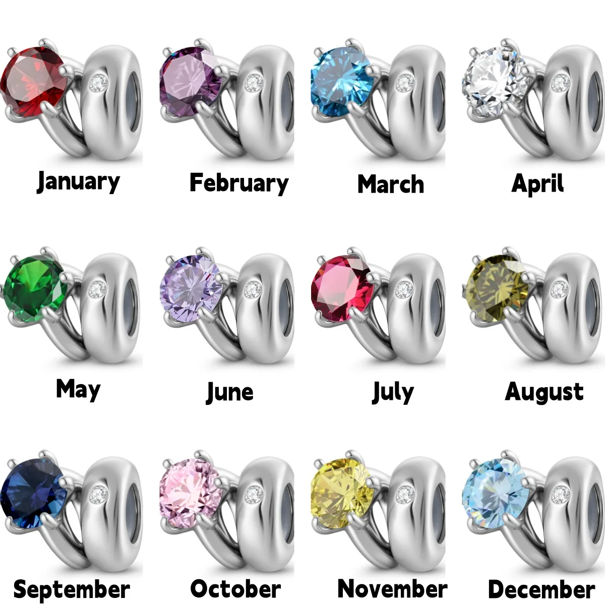 

Twelve Birthstones 925 Sterling Silver Navy Blue Purple Ring Zircon Charm Beads Fit Original Bracelet Diy Jewelry Accessories