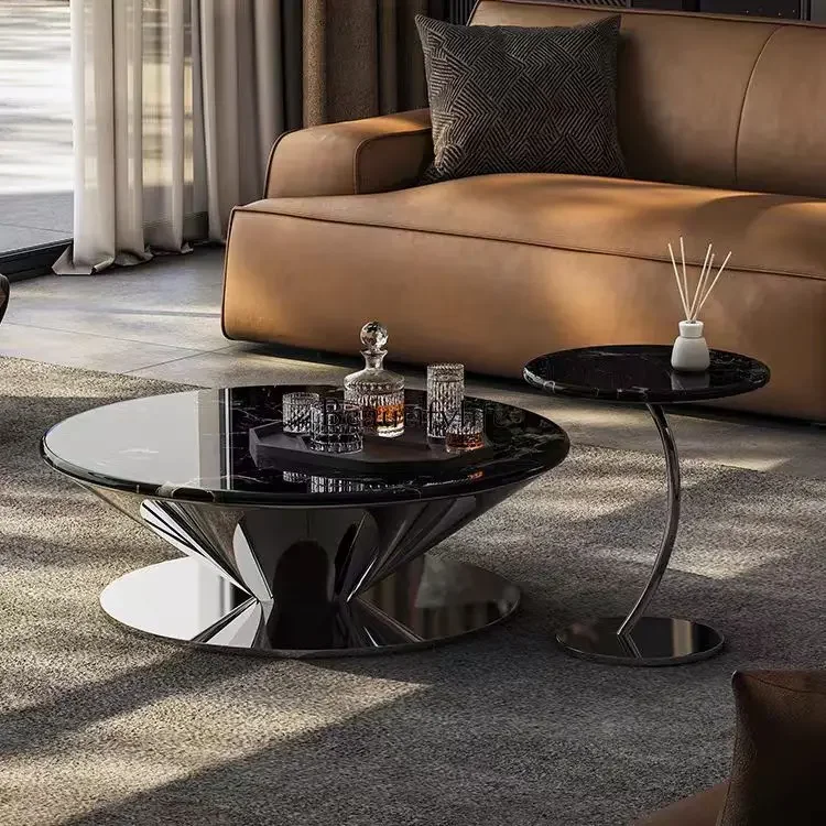 

yj32 Italian light luxury natural marble coffee table black rose small coffee table