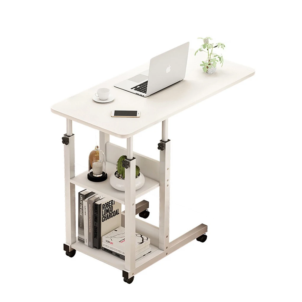 AnneFish Large Liftable Bedside Study Computer Desk with Lower Storage Rack with Wheels Removable Table