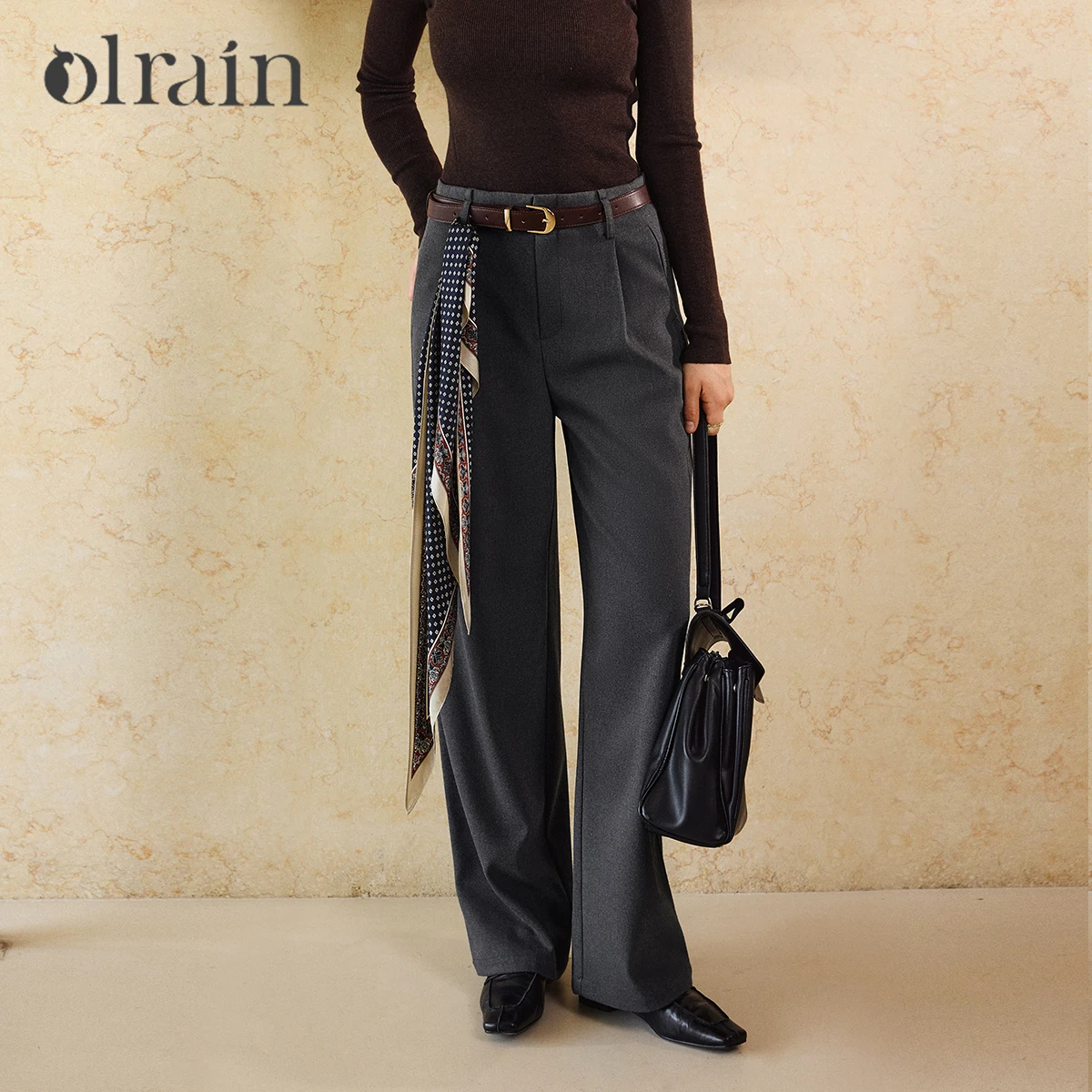 

OLrain Women's Tailored Pants 2025 Autumn New High Waist Wide Leg Draped Fluid Trousers Loose Fit Commuter Bottoms O57QK002058