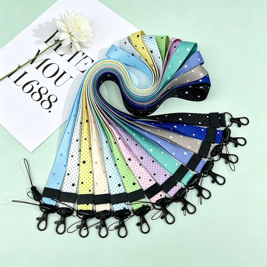 Star Polka Dot Printed Neck Lanyard,Detachable Lanyard For Id Cards, Phones, Keys And Work Badges School Office Supplies