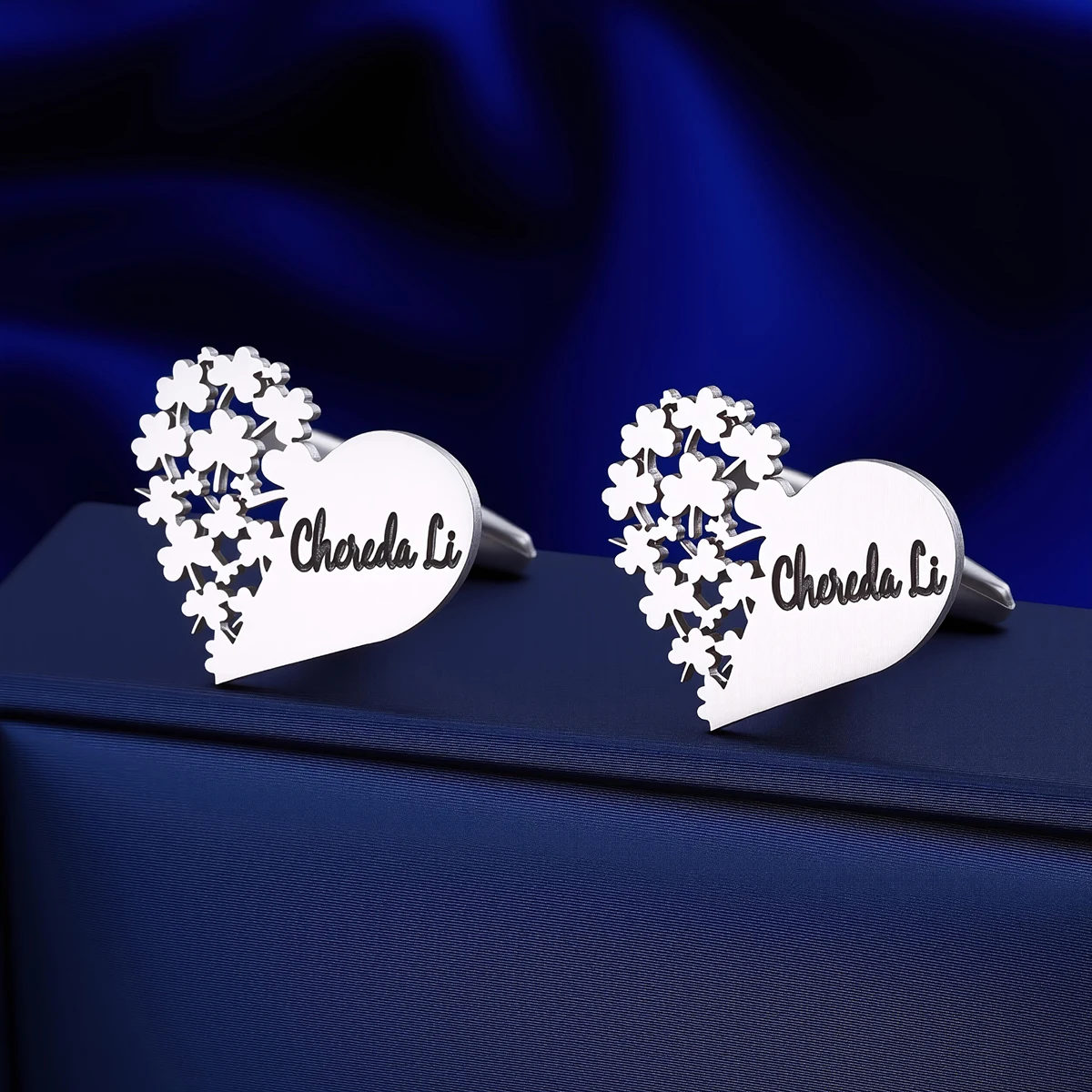 Customized Name Men Heart Hollow Flower Cufflinks Customized Suit Shirt Stainless Steel Buttons Sports Jewelry Gifts
