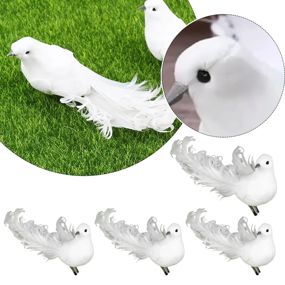 12PCS Simulated Pigeons Decoration Statue Photography Props Fake Bird White Doves with Clip Art Craft Sculptures